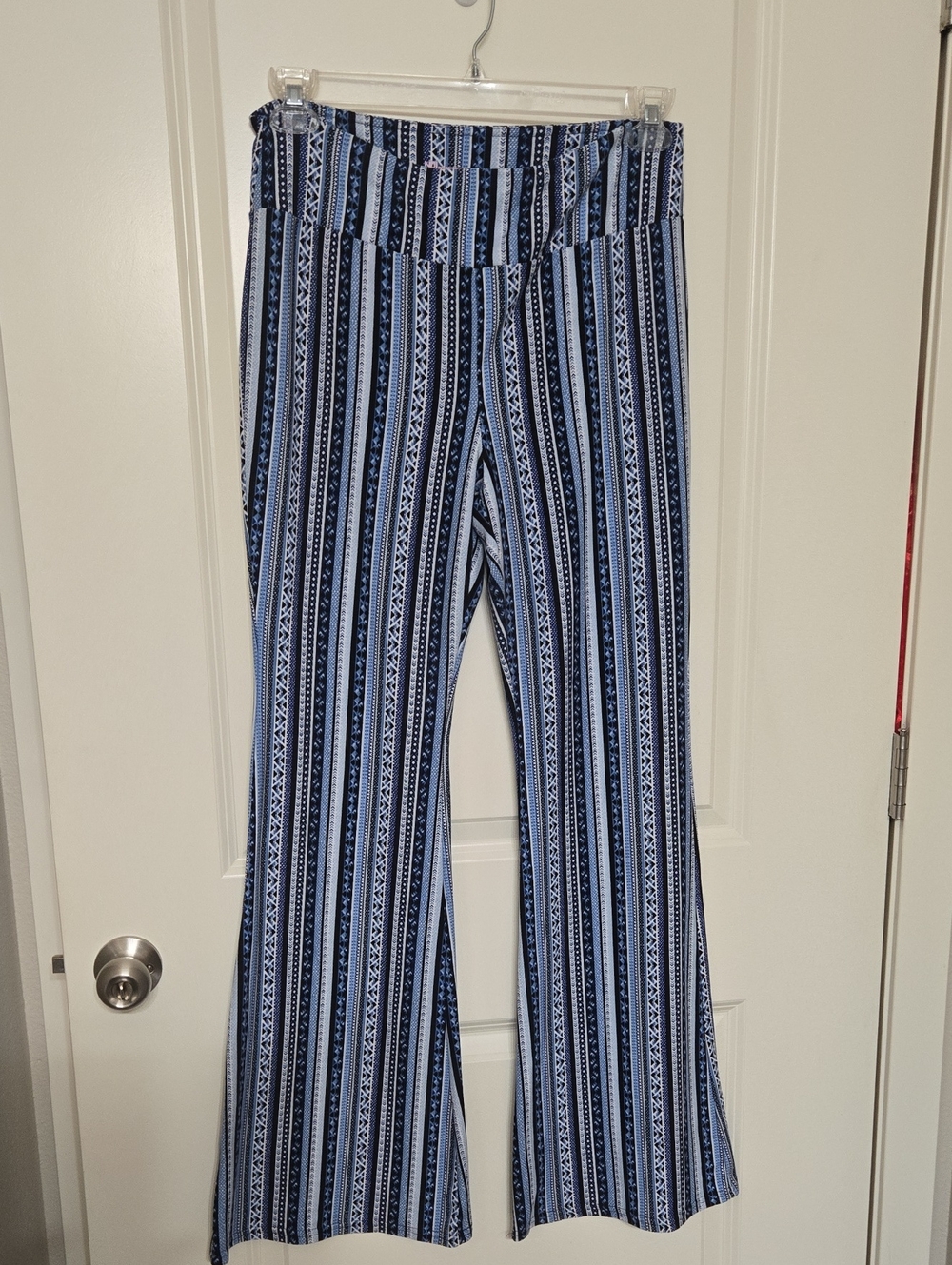 NOBO Blue and White Wide Leg Pants with Vertical Stripe Pattern